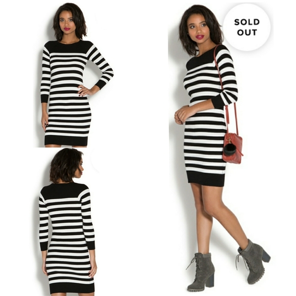 JUSTFAB Crewneck Black & White Striped Ribbed Knit Sweater Dress Size XL - Picture 3 of 10